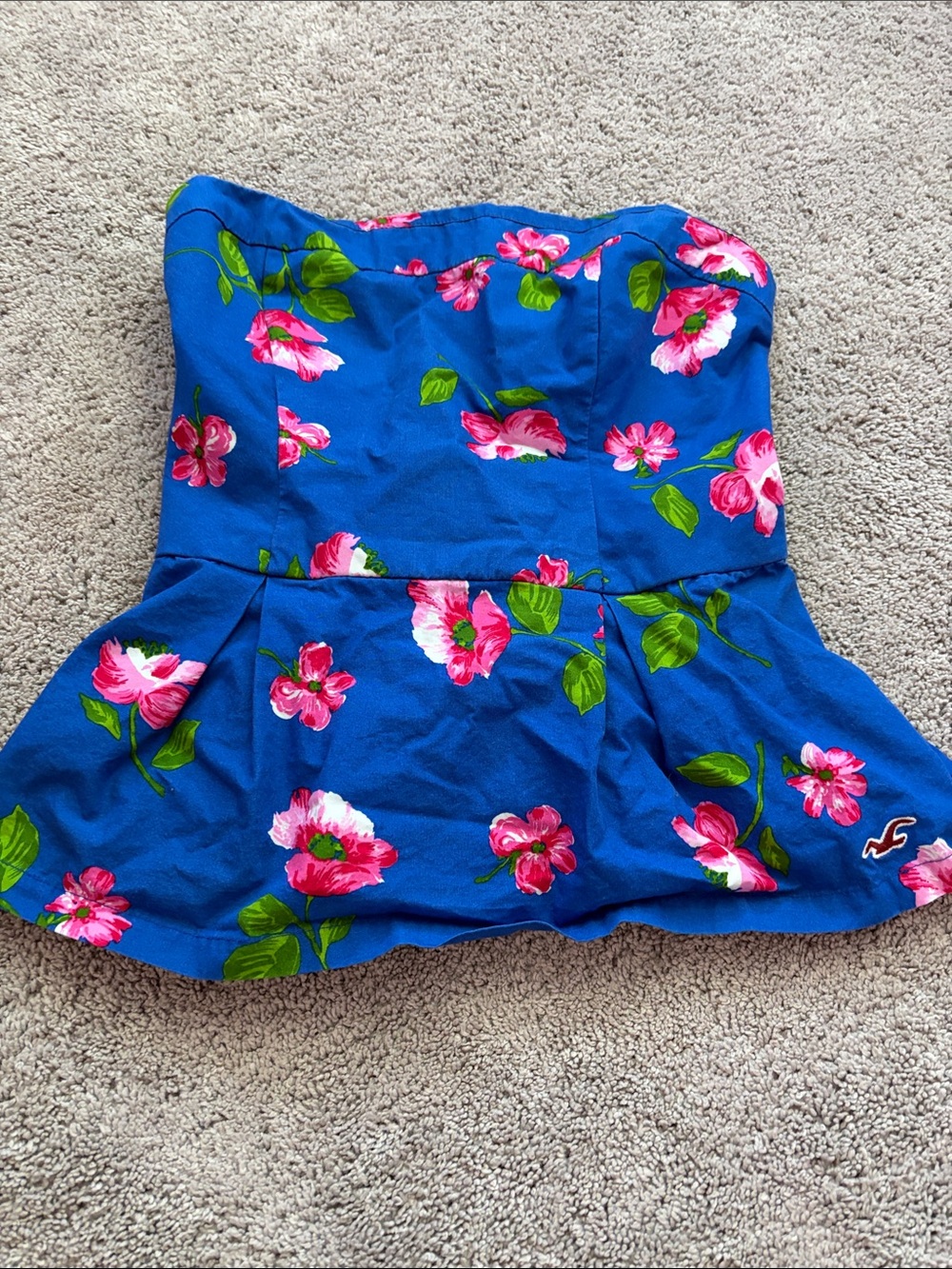 Hollister Bright Blue Strapless Floral Peplum Dress